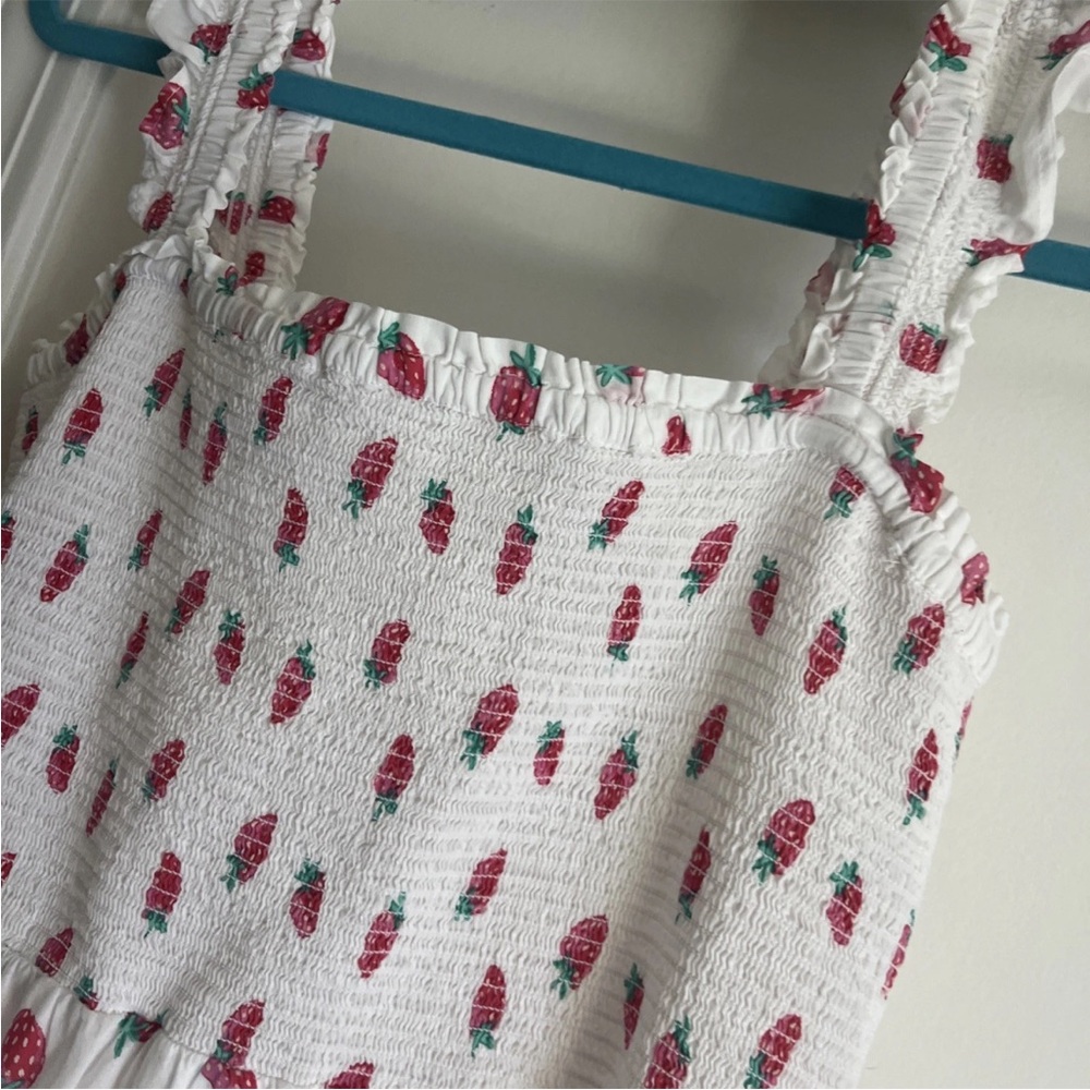 J. Crew Factory White Smocked Maxi Dress with Strawberry Print 🍓Size 2X - Picture 7 of 10